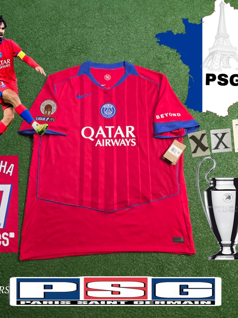 Nike Paris Saint-Germain PSG Vitinha #17 2025/26 Red Total 90 Third Jersey New